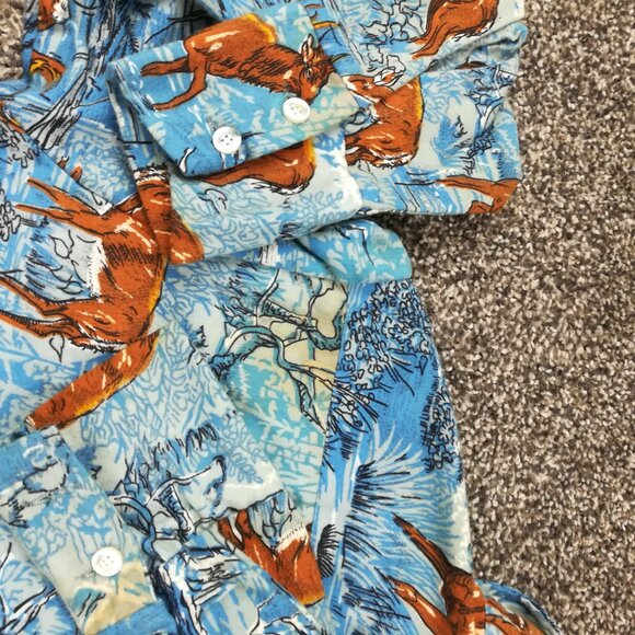 Vintage 60s 70s Flannel Shirt All Over Deer Print Permanent Press Mens Small - Picture 5 of 9